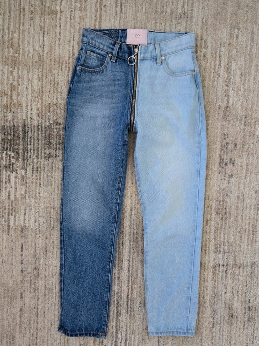 Revice Colorblock Middle Zip Around Jeans Women Embroidered Flag Tag Sexy 25